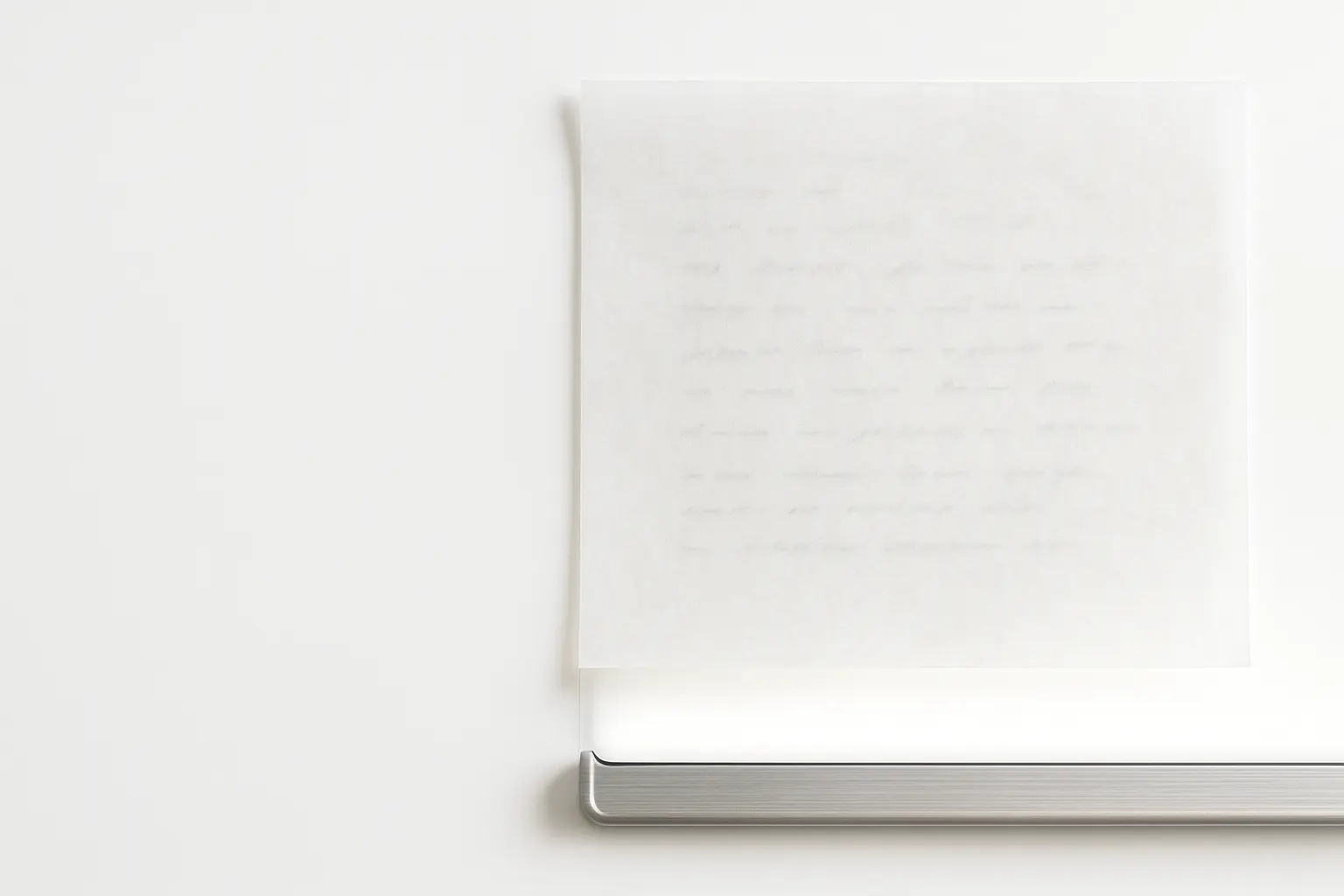 Translucent sheet on a light table, faint illegible marks showing through
